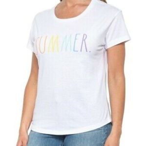 RAE DUNN Rainbow "Summer" White Cotton T-Shirt